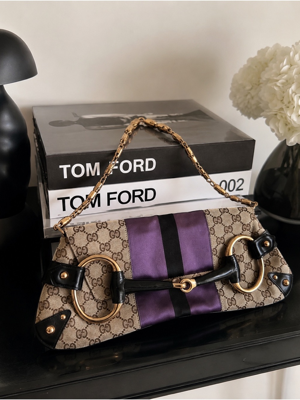 Rare Tom Ford Era Gucci Horsebit GG Canvas Shoulder Bag